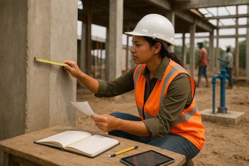An engineer reviewing plans at a construction site, symbolizing on-the-ground verification.