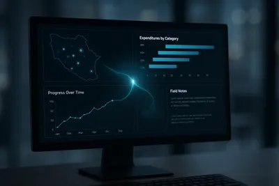 Interconnected data points on a digital dashboard
