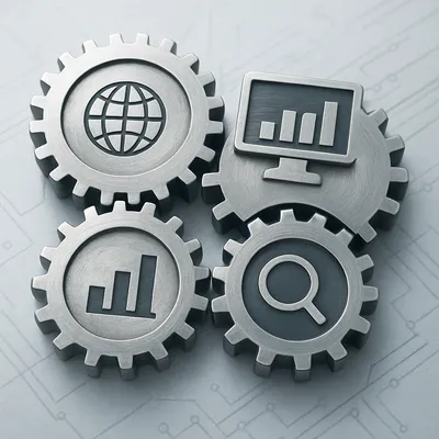 Interlocking gears representing a structured system